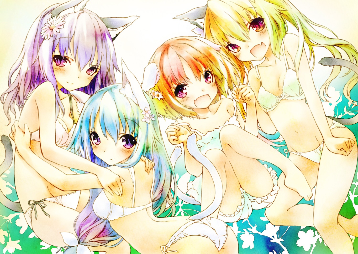 animal_ears bra loli nekomimi pantsu saeki_thoma string_panties tail