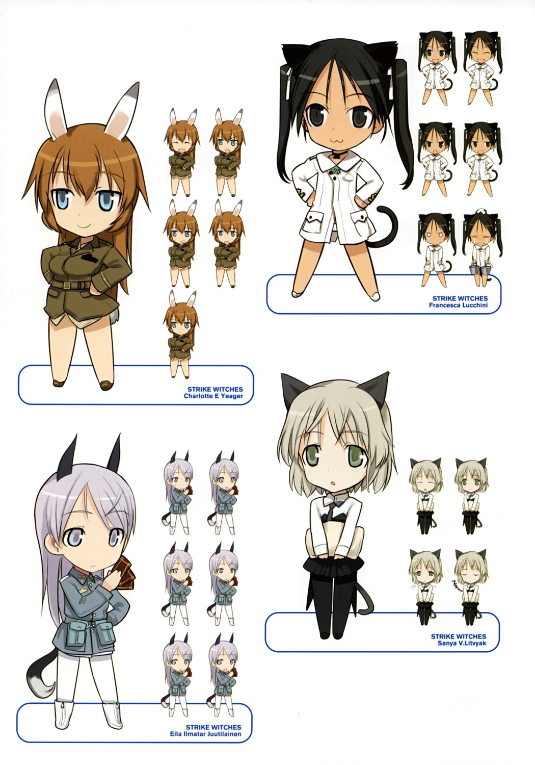 charlotte_e_yeager chibi eila_ilmatar_juutilainen francesca_lucchini pantyhose sanya_v_litvyak shimada_humikane strike_witches