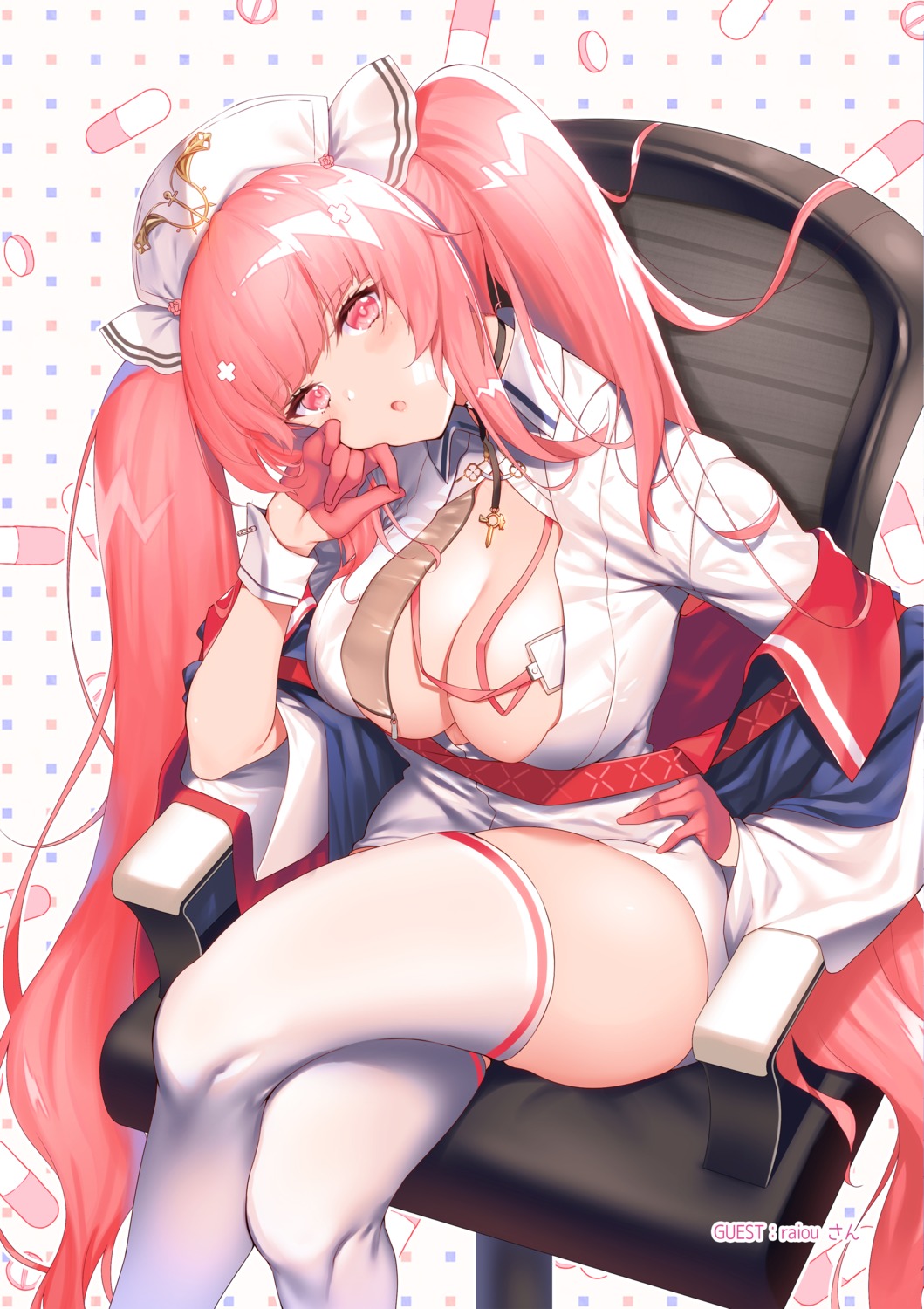 azur_lane no_bra nurse open_shirt perseus_(azur_lane) raiou thighhighs