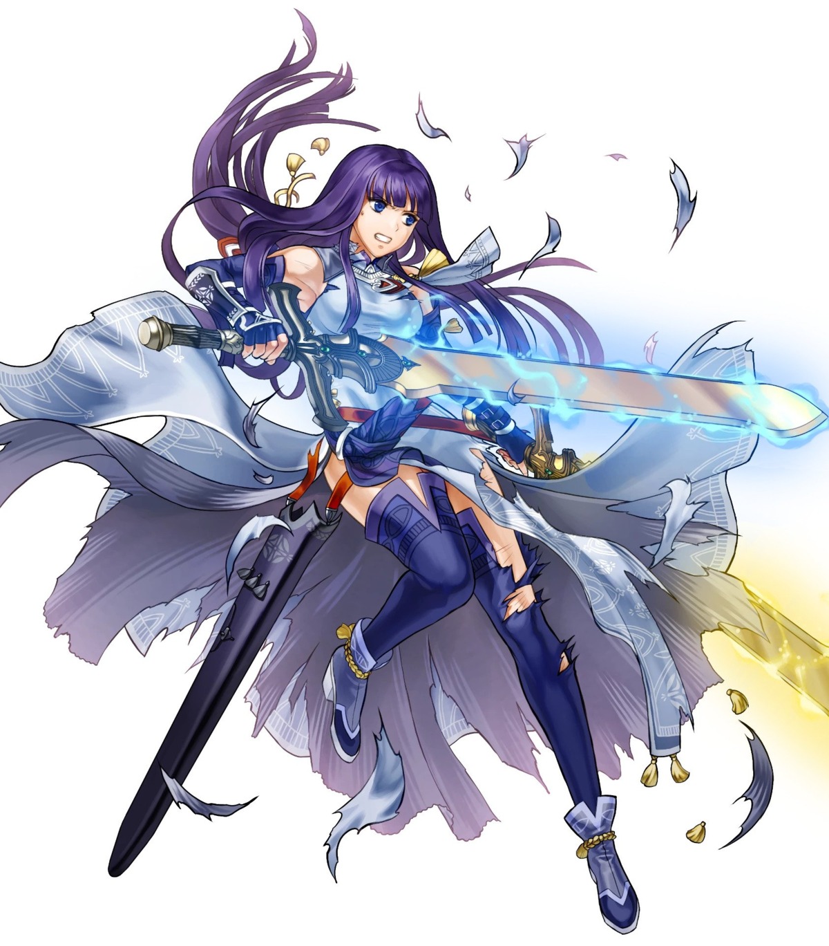 altina_(fire_emblem) armor chinadress fire_emblem fire_emblem:_akatsuki_no_megami fire_emblem_heroes heels kita_senri nintendo sword thighhighs torn_clothes