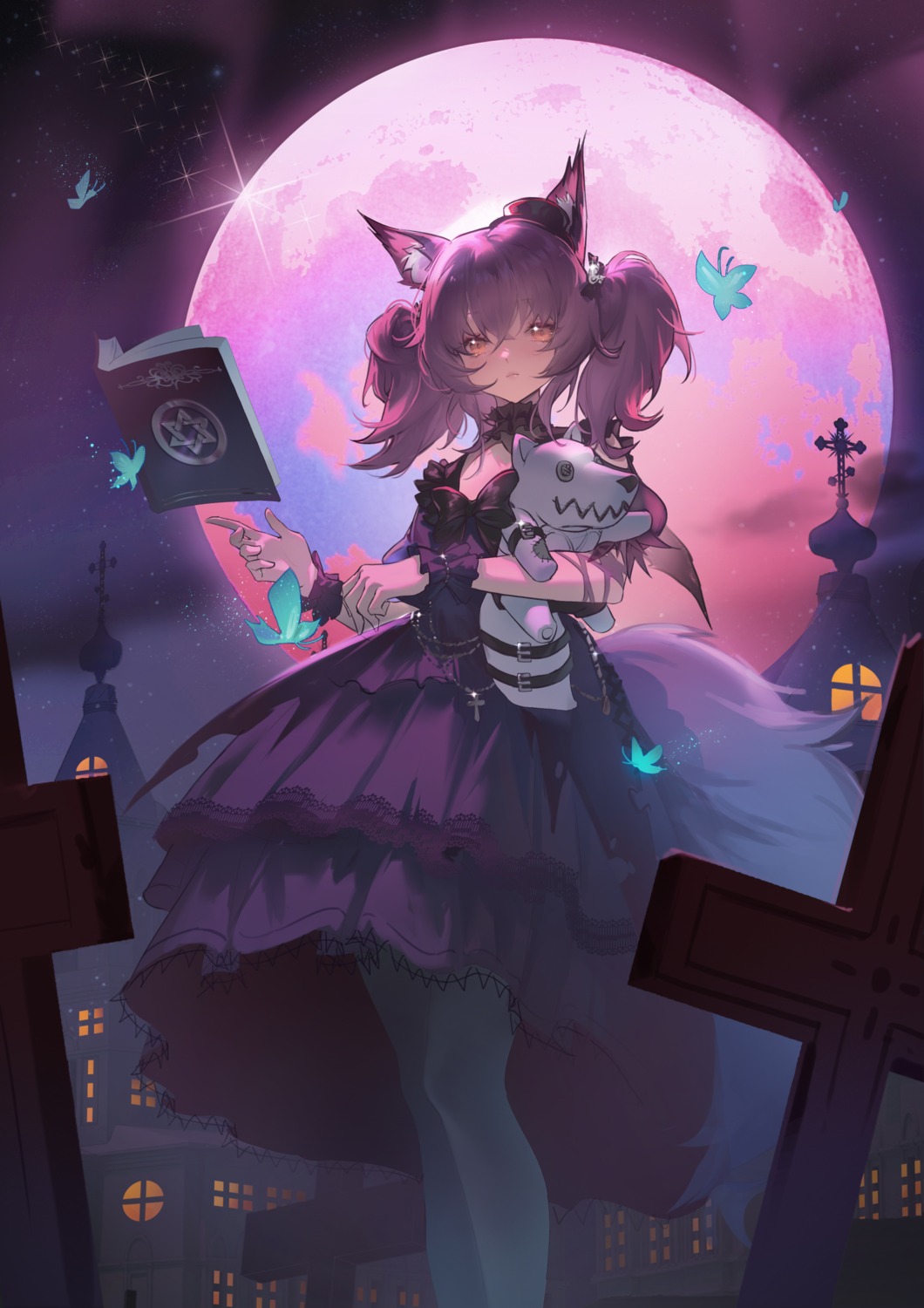 animal_ears arknights dress gothic_lolita lolita_fashion shamare_(arknights) softkittywarmkitty tail