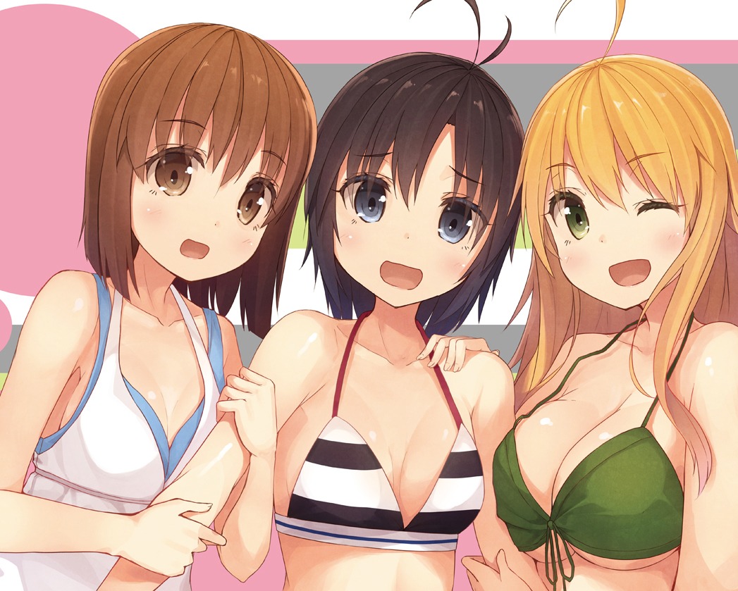 bikini cleavage hagiwara_yukiho hoshii_miki kikuchi_makoto shiva_(artist) swimsuits the_idolm@ster underboob