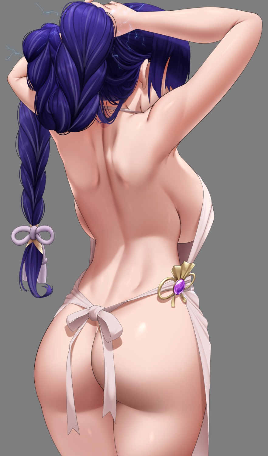 ass foria_sensei genshin_impact naked_apron raiden_shogun