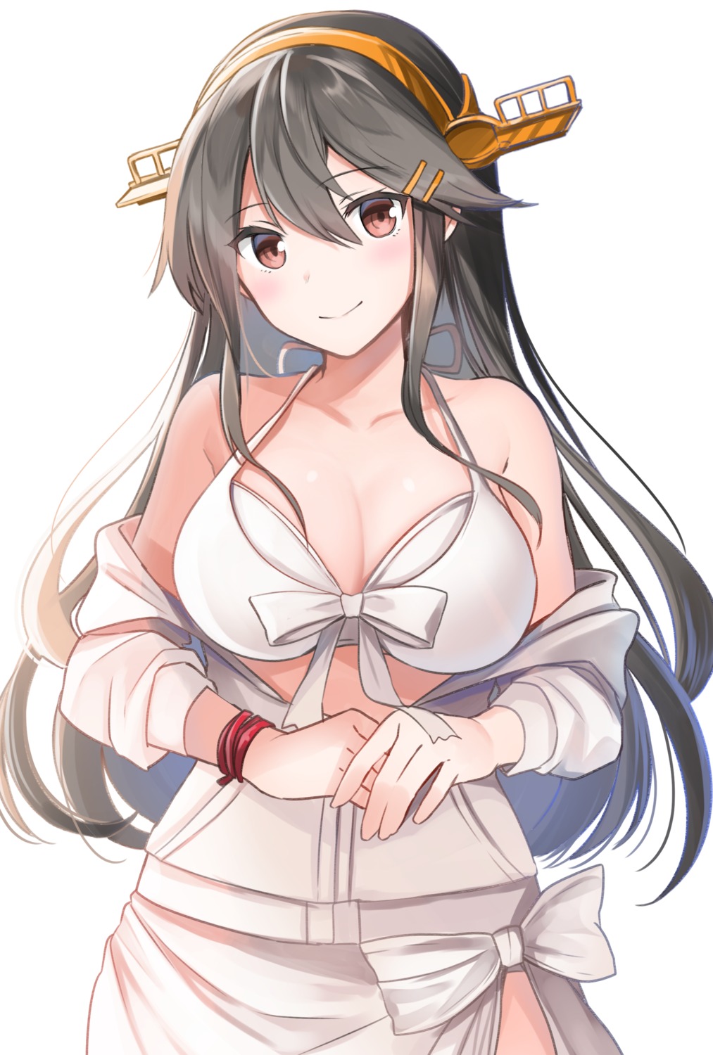 bikini_top cleavage haruna_(kancolle) kantai_collection open_shirt swimsuits yunamaro