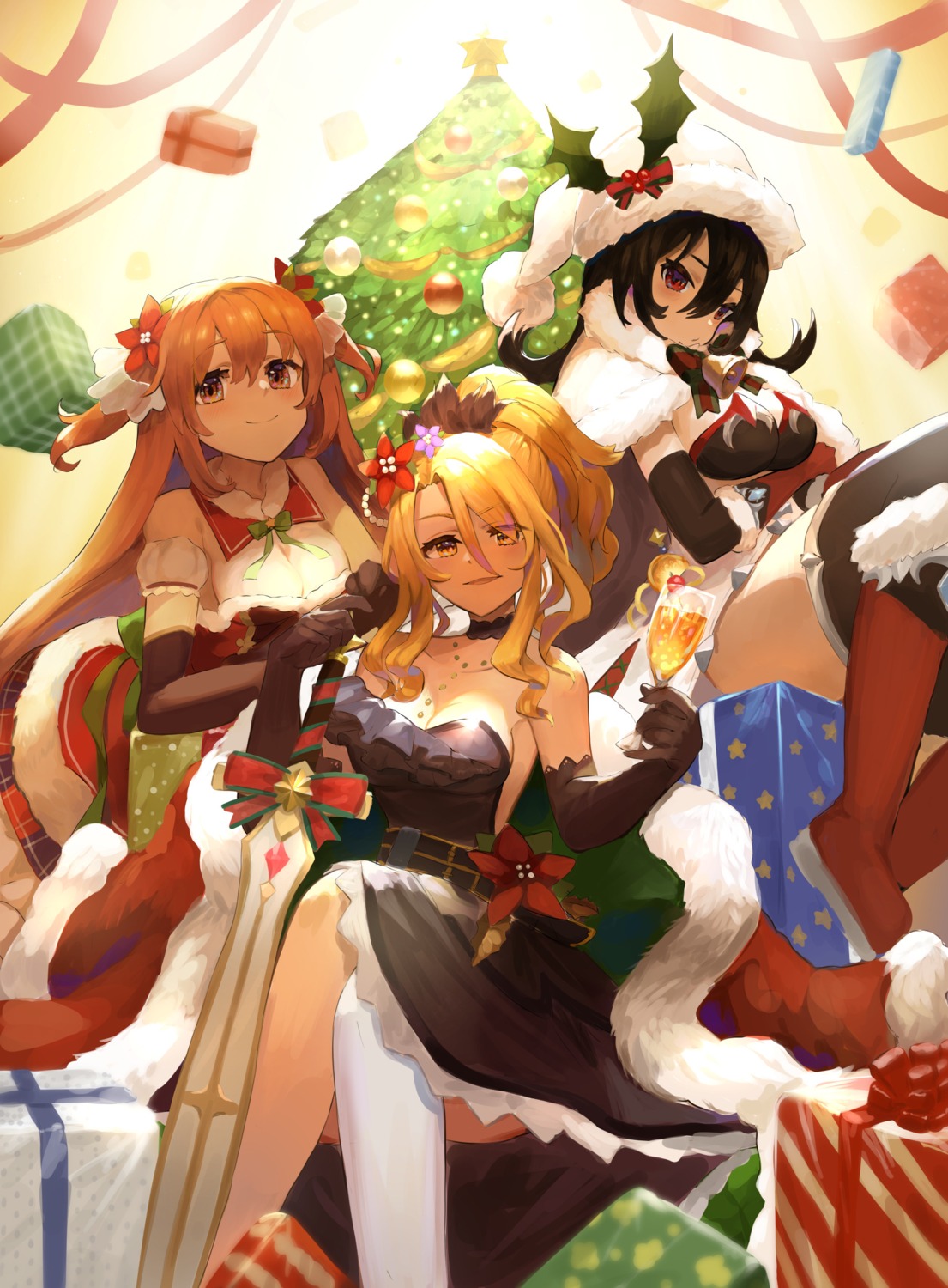 christina_morgan christmas cleavage dress ilya_ornstein no_bra princess_connect princess_connect!_re:dive sakurai_nozomi sword takuan_(mo55ilst)