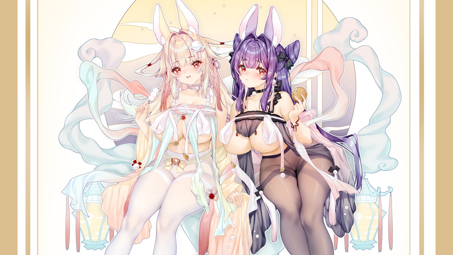 animal_ears bunny_ears no_bra pantyhose wallpaper xin