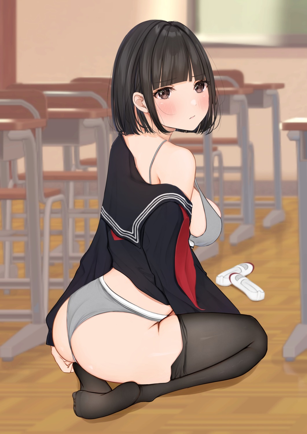 ass bra pantsu seifuku thighhighs thong uiri-na undressing