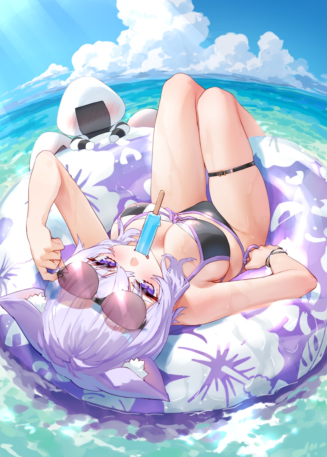 animal_ears bikini garter hololive hololive_gamers izumi_sai megane nekomata_okayu nekomimi swimsuits wet