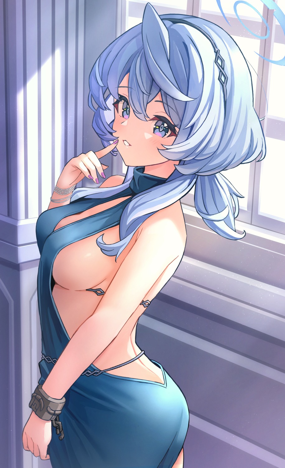 amau_ako ass blue_archive dress halo no_bra nomio