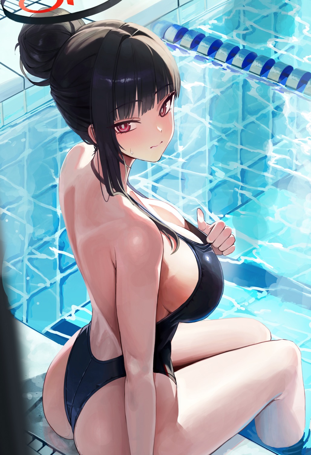 ass blue_archive hallo_(rltkdydrltk) halo swimsuits tsukatsuki_rio undressing wet