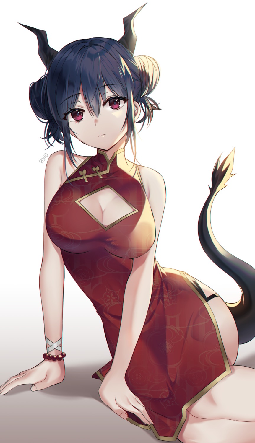 arknights ch'en_(arknights) chinadress cleavage horns pantsu poho tail