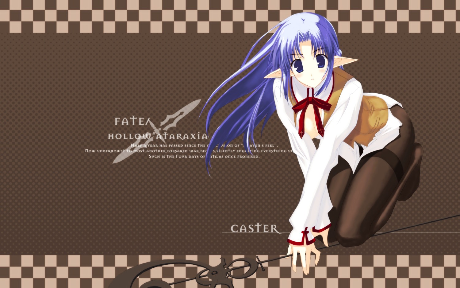 caster cleavage elf fate/hollow_ataraxia fate/stay_night pantyhose pointy_ears seifuku wallpaper