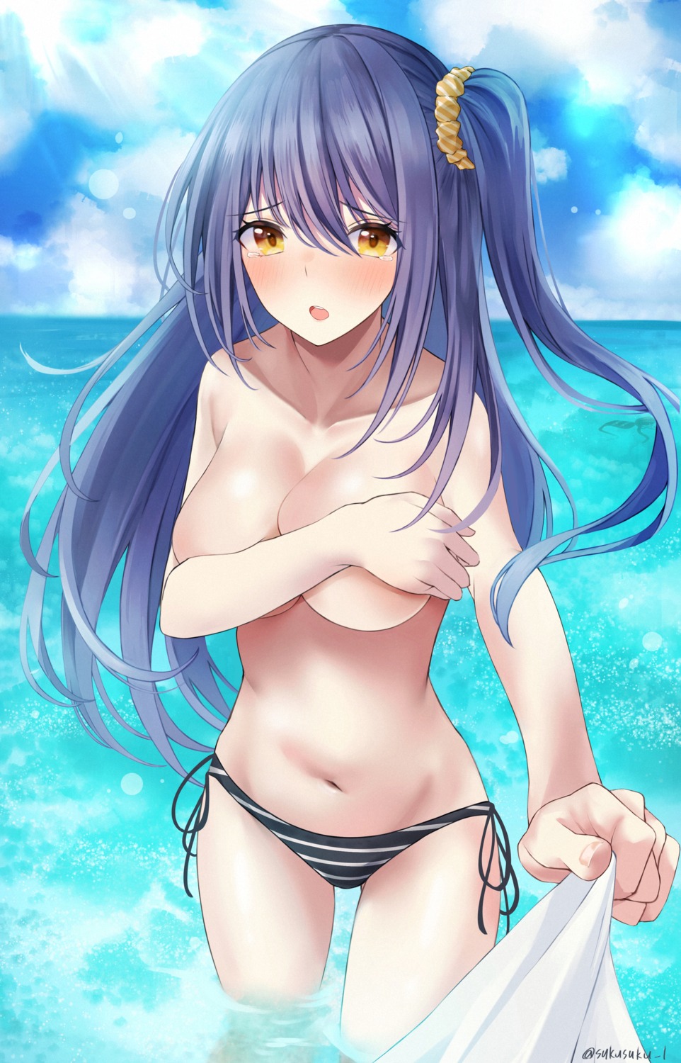 bikini breast_hold suku_uemon swimsuits topless wet