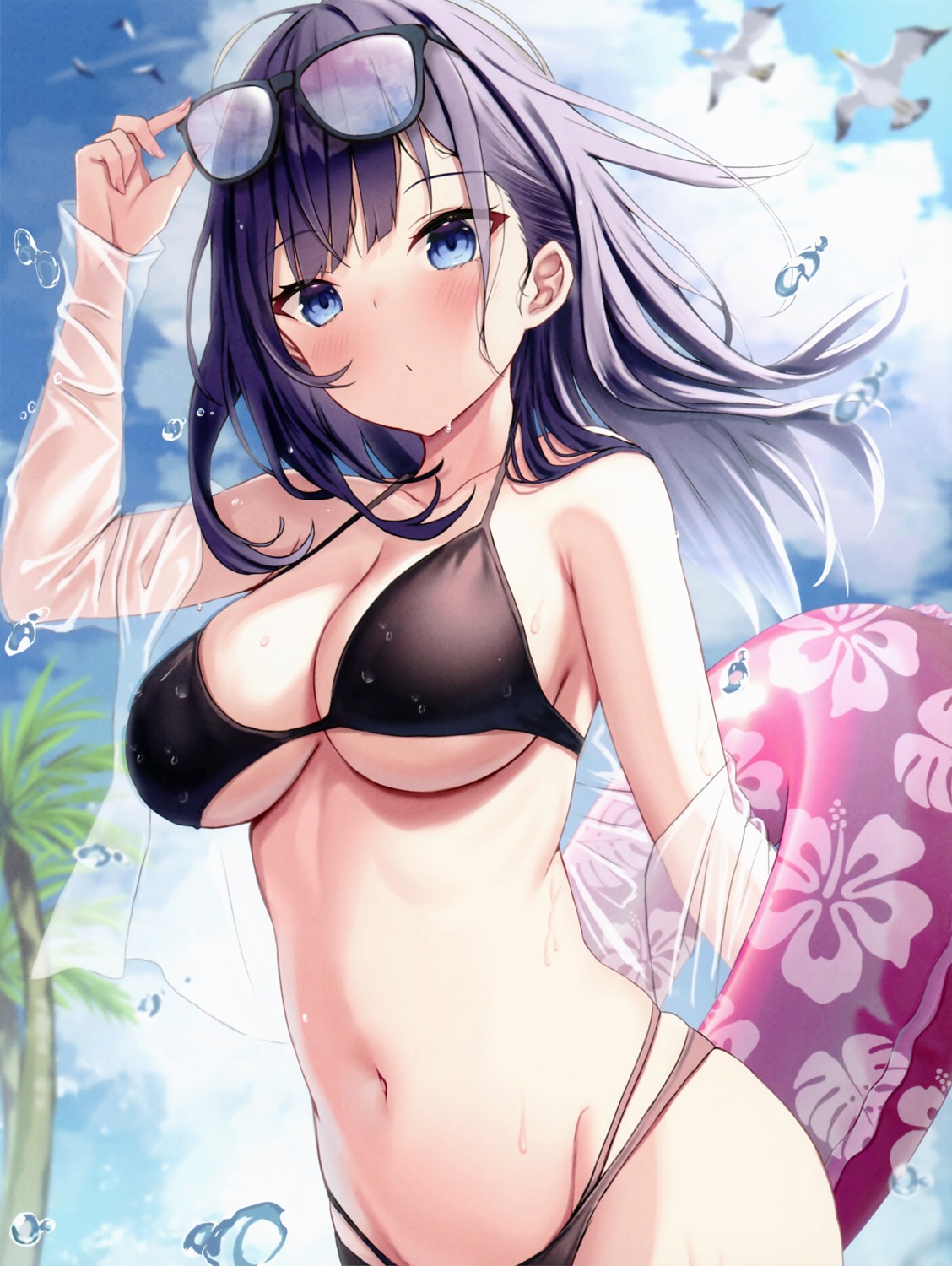 akino_ell bikini detexted megane open_shirt see_through swimsuits wet