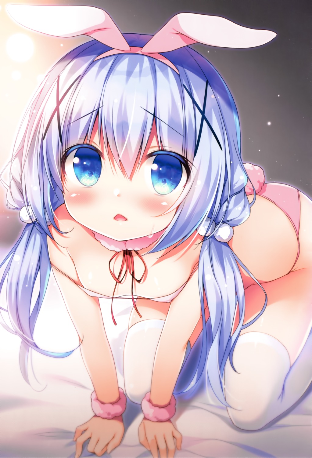 animal_ears bra bunny_ears erect_nipples gochuumon_wa_usagi_desu_ka? kafuu_chino loli pantsu sasai_saji tail thighhighs