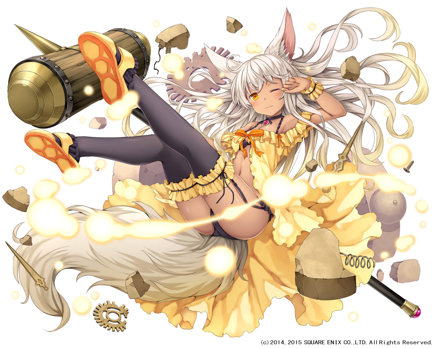 animal_ears bra cleavage garter namanie pantsu stockings tail thighhighs weapon