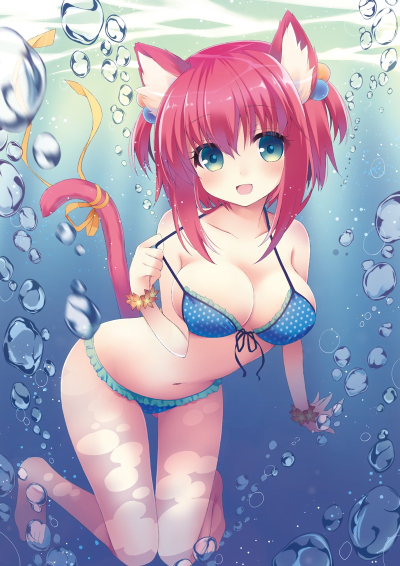 animal_ears bikini cleavage kanora nekomimi swimsuits tail