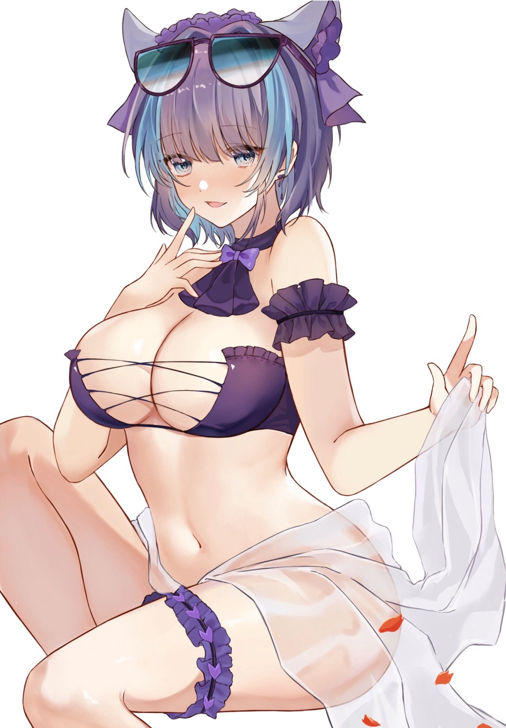 azur_lane bikini_top cheshire_(azur_lane) garter ki-san megane nopan see_through skirt_lift swimsuits