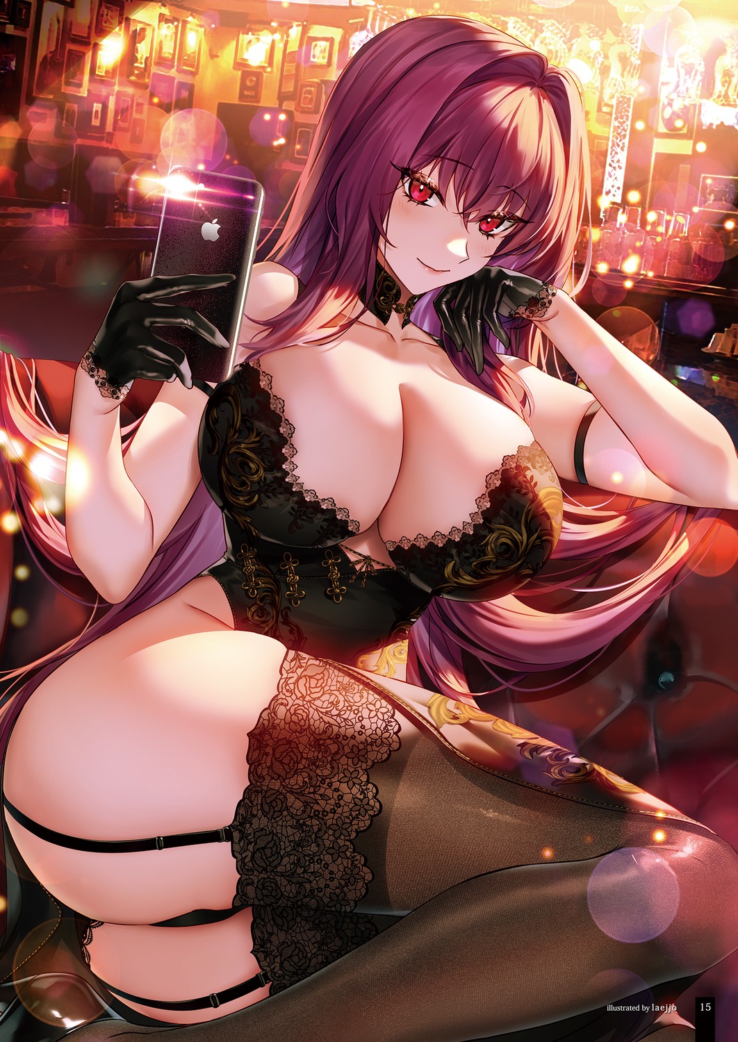 black_joa fate/grand_order leotard no_bra scathach_(fate/grand_order) stockings thighhighs