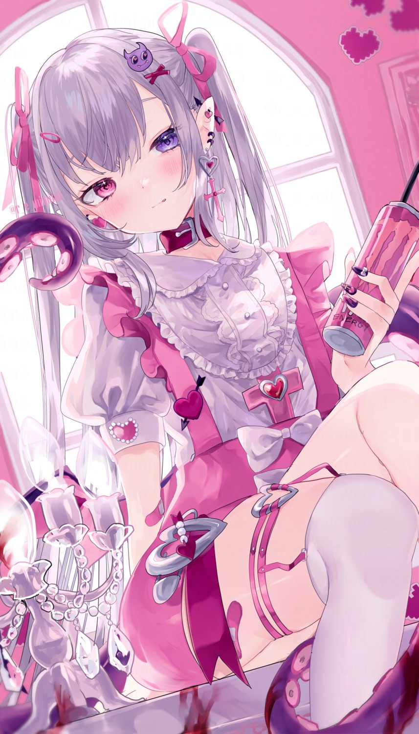 bandaid garter heterochromia lolita_fashion pointy_ears remimim stockings tentacles thighhighs