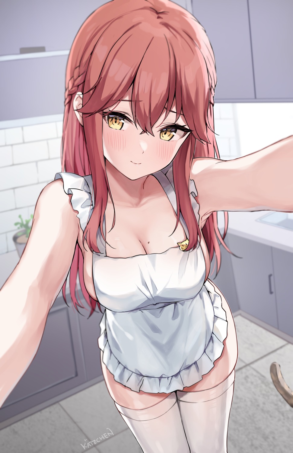 kaetzchen liliya_(kaetzchen) naked_apron selfie thighhighs