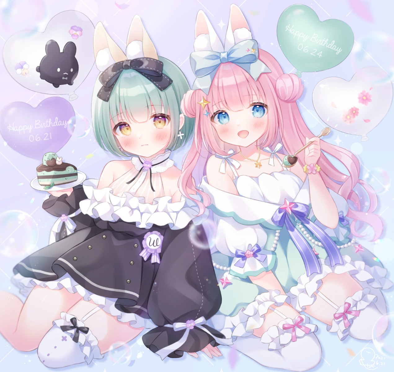 animal_ears bunny_ears lolita_fashion omochi_monaka stockings thighhighs