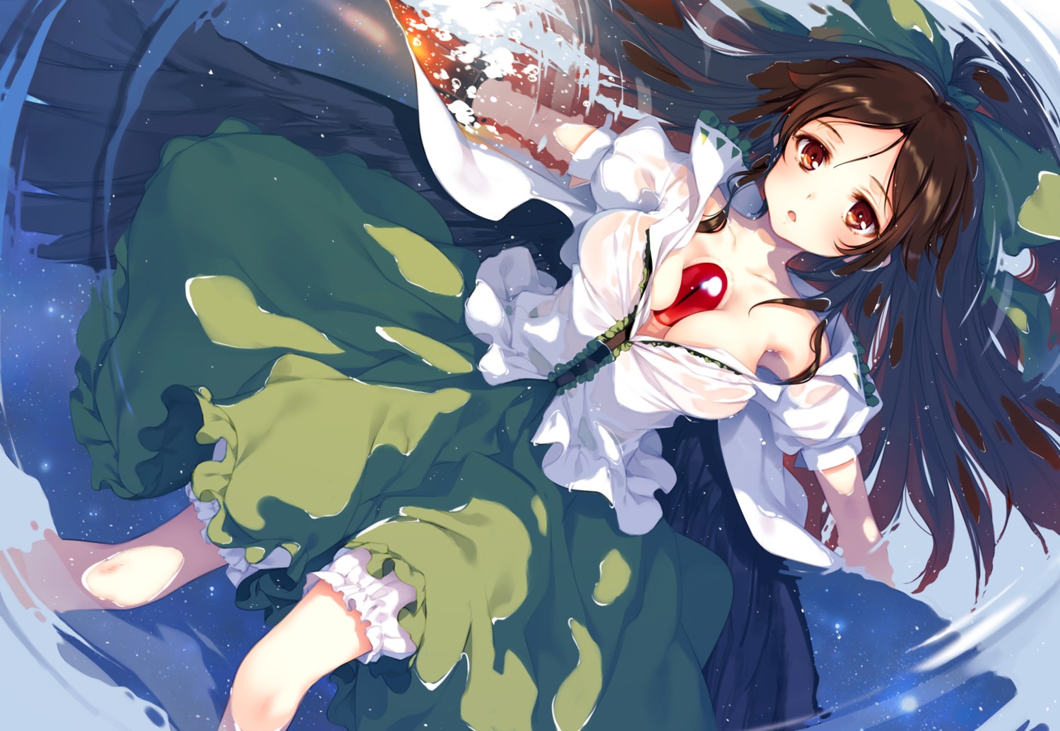 bloomers cleavage gekidoku_shoujo ke-ta no_bra reiuji_utsuho see_through touhou wet_clothes wings