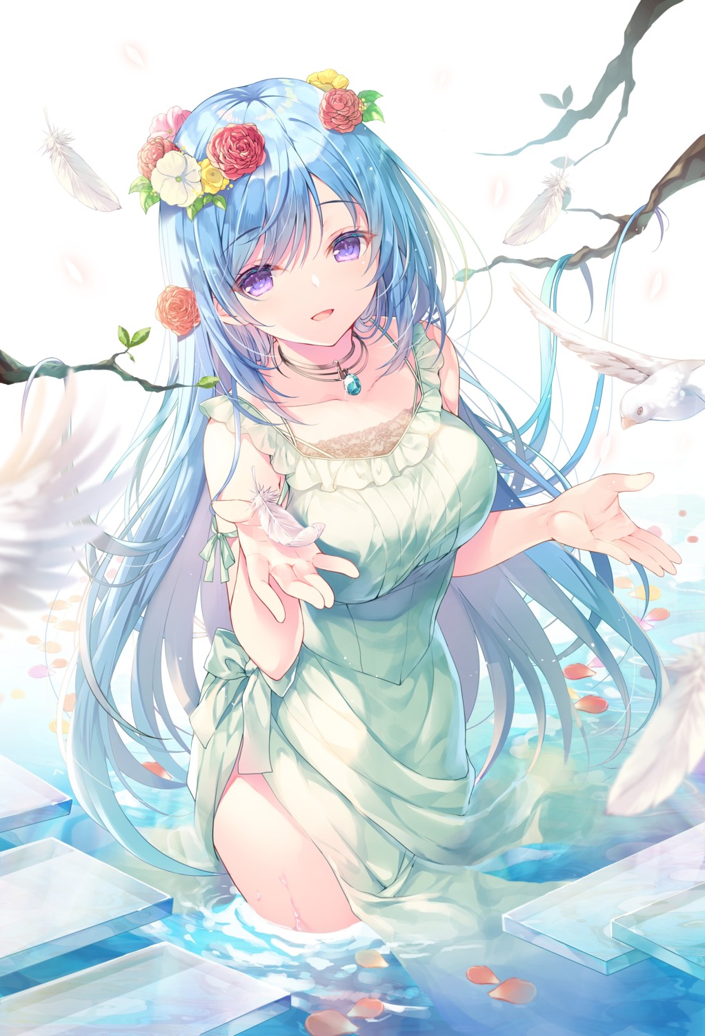 dress emori_miku emori_miku_project miwabe_sakura skirt_lift summer_dress wet