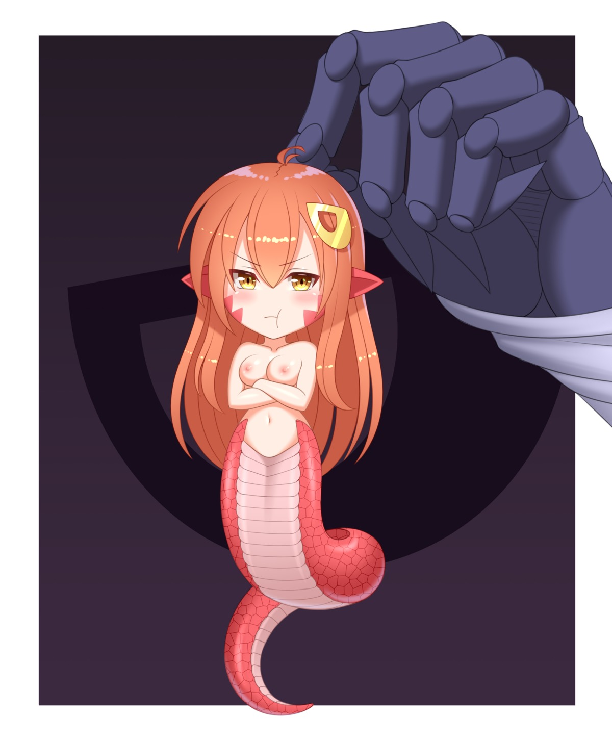 blacksaikou chibi miia_(monster_musume) monster_girl monster_musume_no_iru_nichijou naked nipples pointy_ears rachnera_arachnera tail