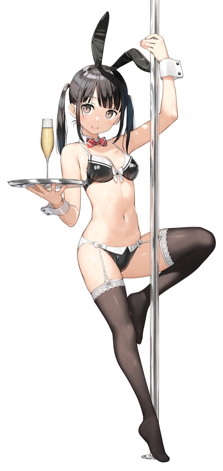 animal_ears bra bunny_ears kantoku pantsu stockings thighhighs waitress