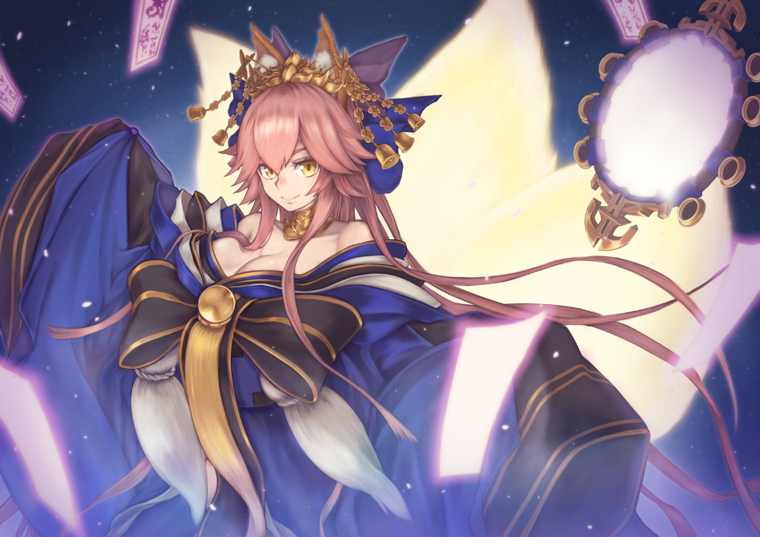 animal_ears cleavage fate/extra fate/grand_order fate/stay_night japanese_clothes kitsune tail tamamo_no_mae yasu_(segawahiroyasu)