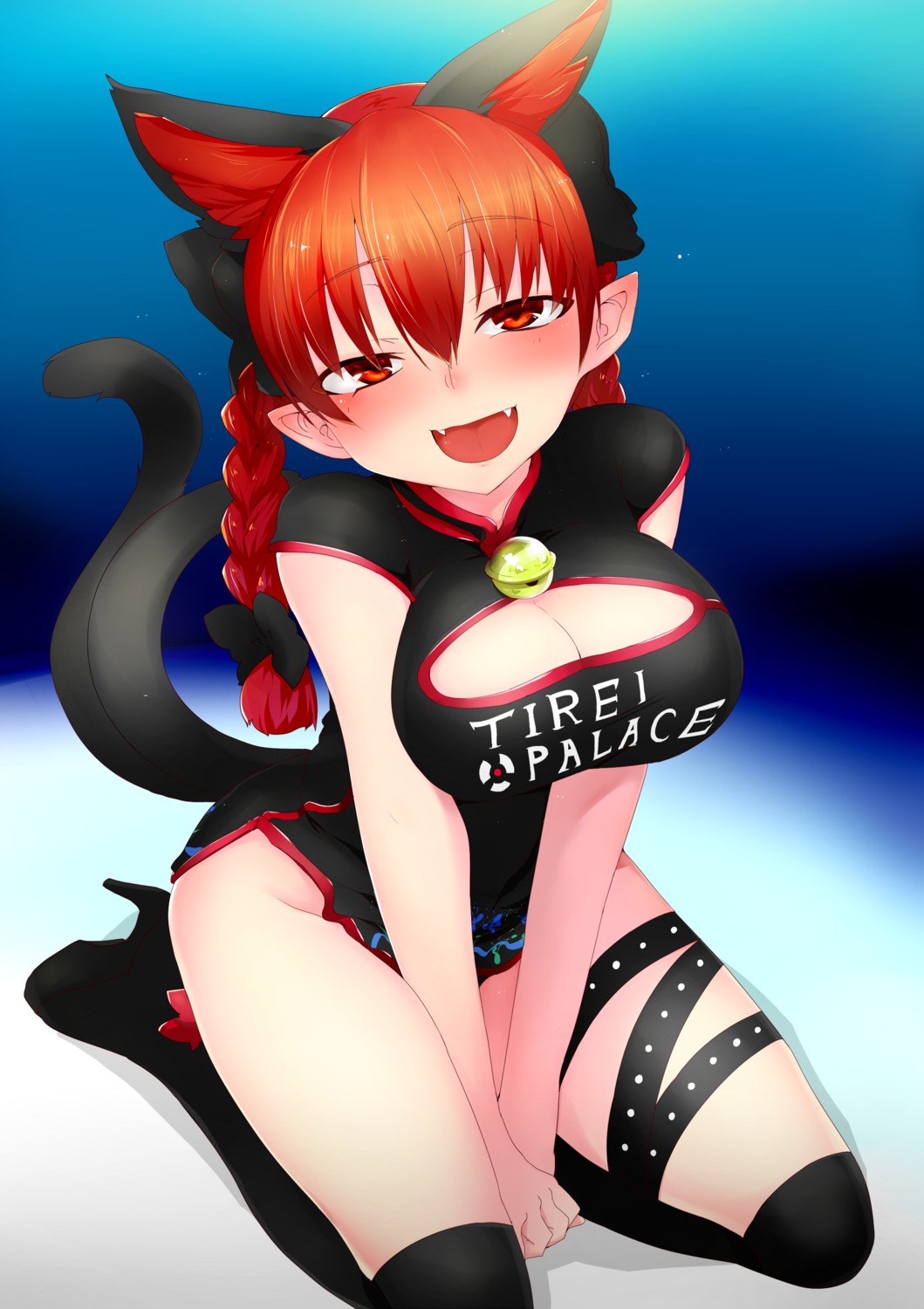 cleavage kaenbyou_rin mizuga pointy_ears thighhighs touhou