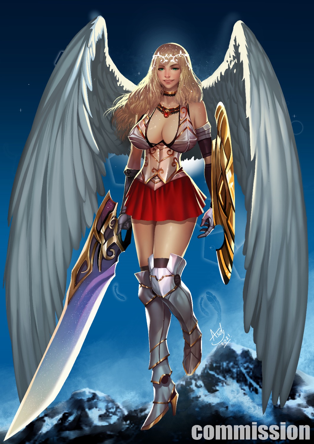 angel armor asdj heels no_bra sword thighhighs wings