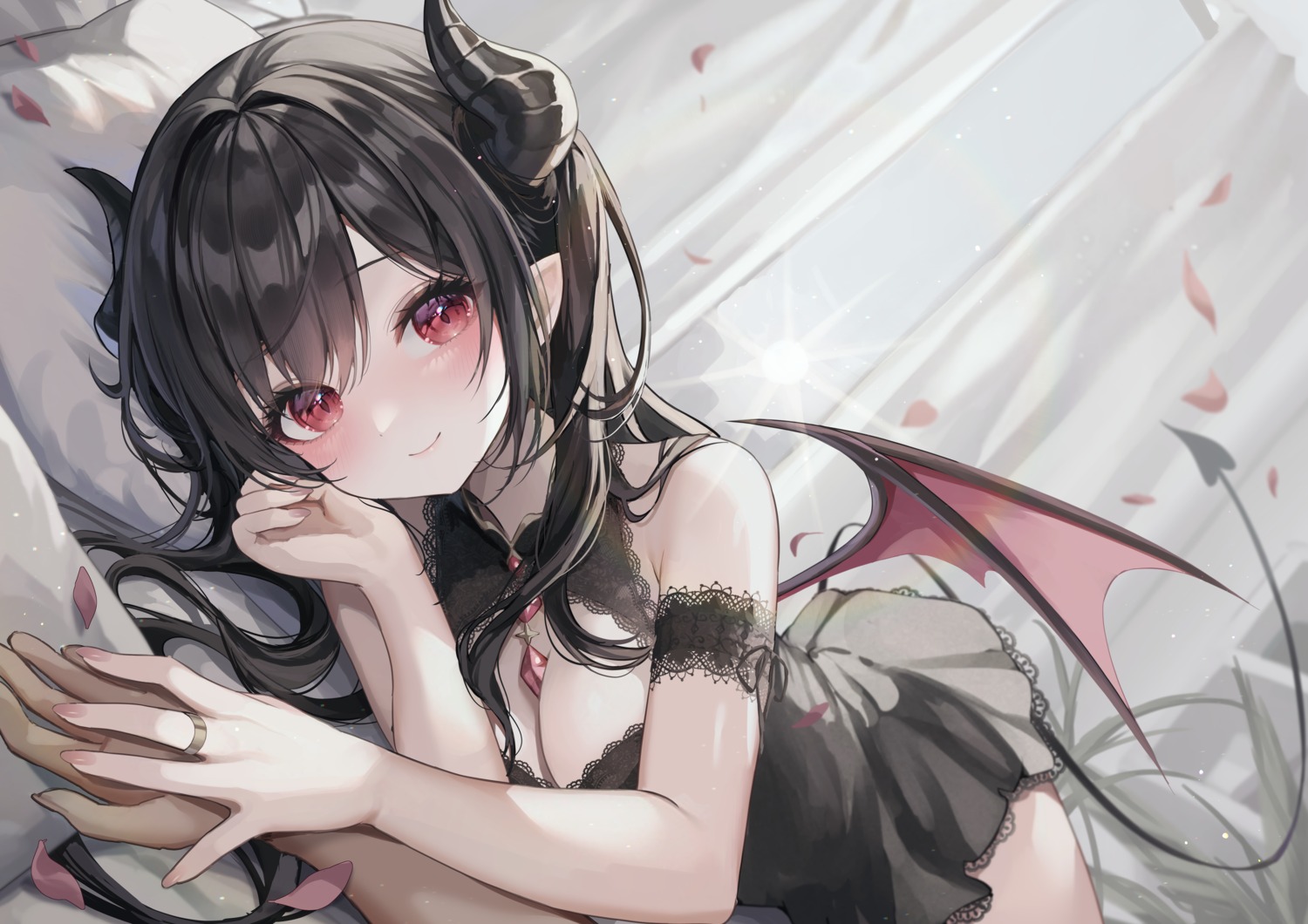 devil dress horns kudou_eru no_bra pointy_ears tail wings