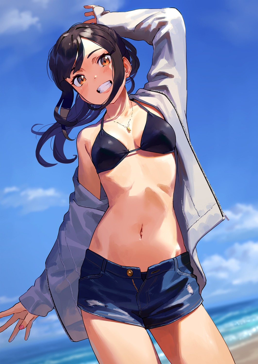 bikini cleavage kinta_(distortion) open_shirt swimsuits torn_clothes