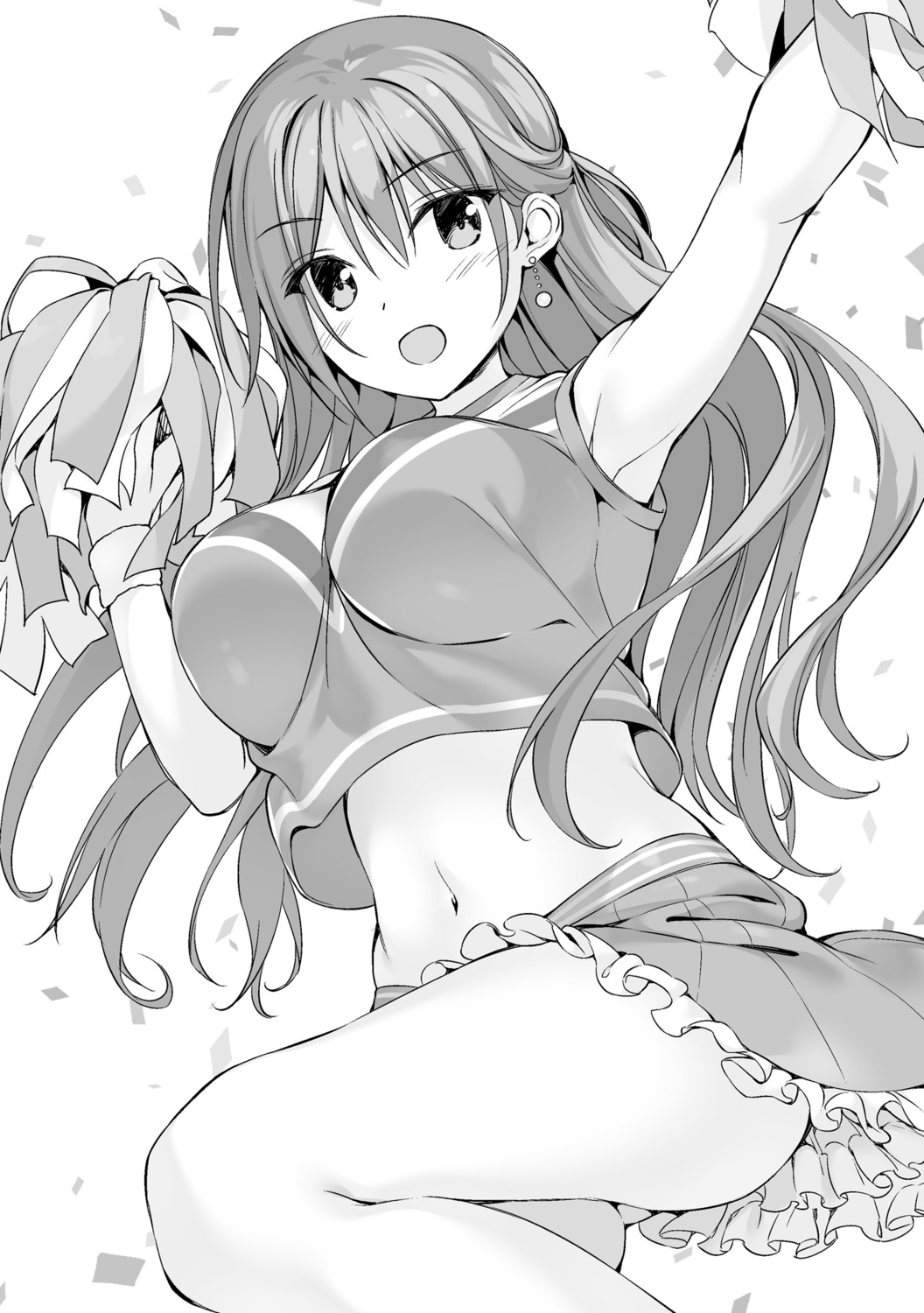 boku_no_kanojo_sensei cheerleader fujiki_maka monochrome oryou skirt_lift