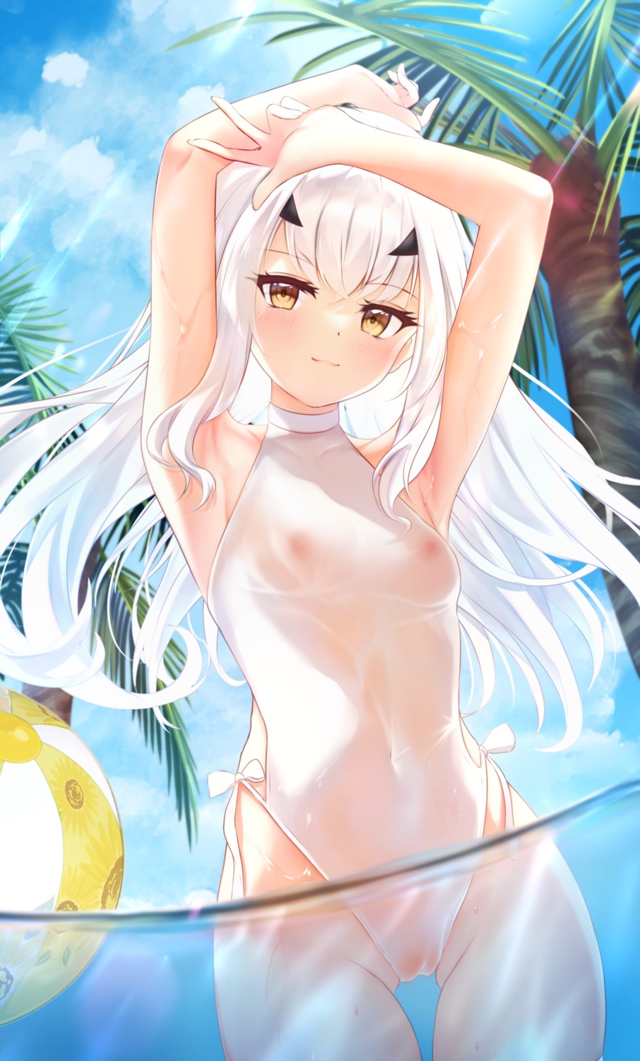 areola cameltoe fairy_knight_lancelot_(fate) fate/grand_order jiang_xin see_through swimsuits wet wet_clothes