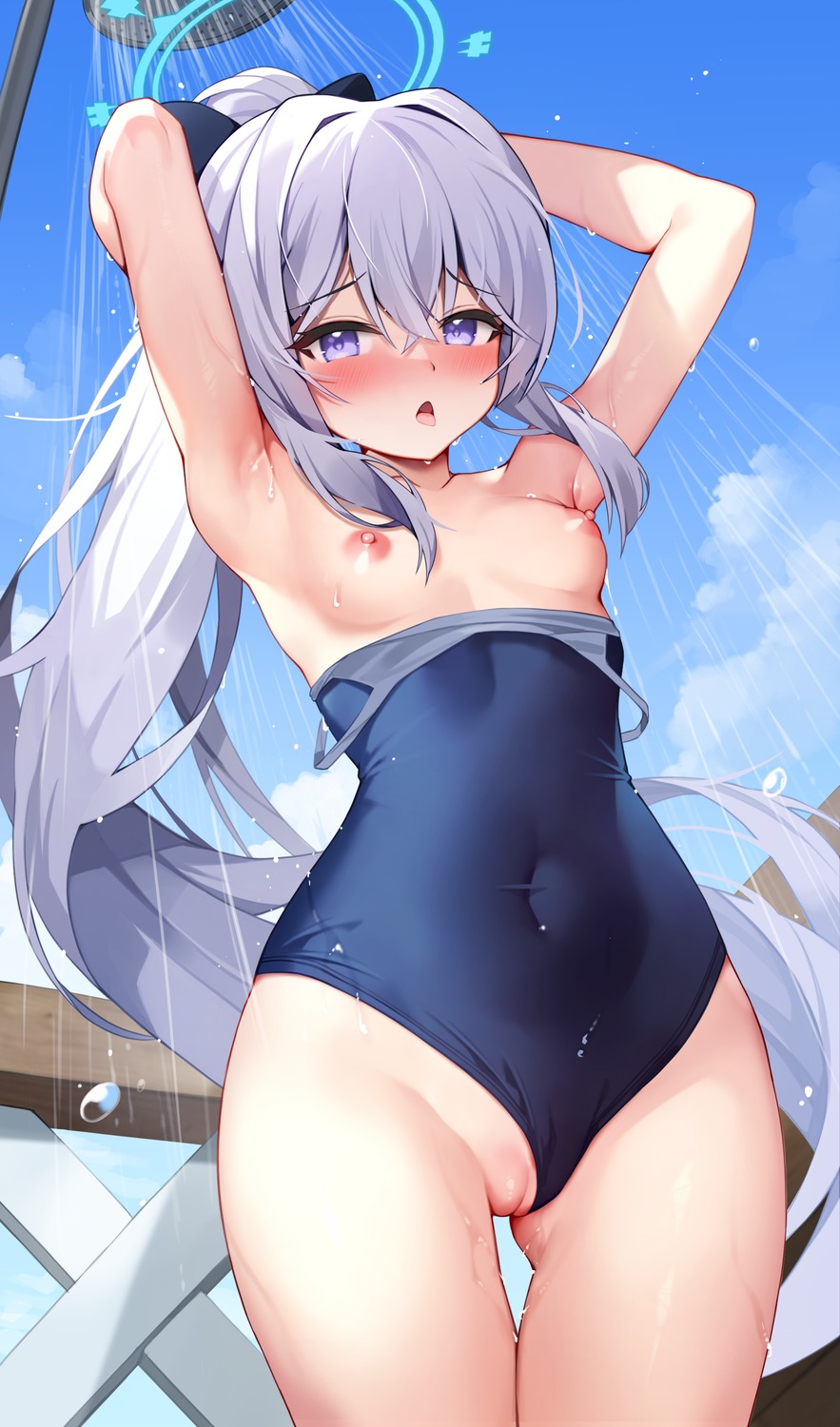 bathing blue_archive breasts halo nipples pinki_o64 pussy swimsuits tsukiyuki_miyako uncensored wet