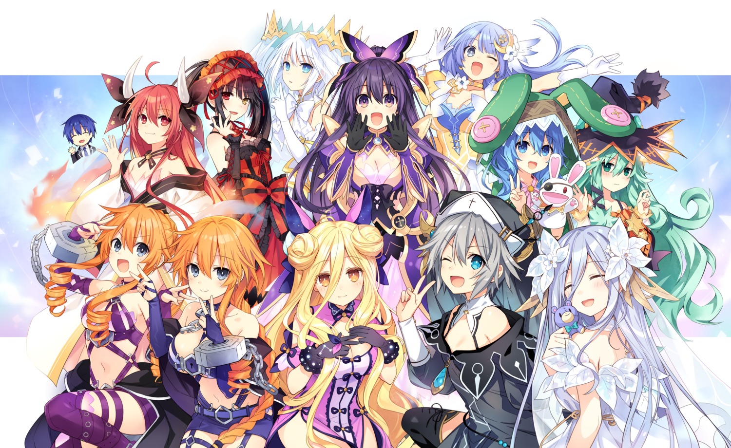 animal_ears bunny_ears chinadress cleavage date_a_live dress garter gothic_lolita heterochromia himekawa_yoshino honjou_nia_(date_a_live) horns hoshimiya_mukuro itsuka_kotori itsuka_shidou izayoi_miku japanese_clothes kyouno_natsumi lolita_fashion no_bra nun open_shirt seifuku takamiya_mio thighhighs tobiichi_origami tokisaki_kurumi tsunako witch yamai_kaguya yamai_yuzuru yatogami_tooka