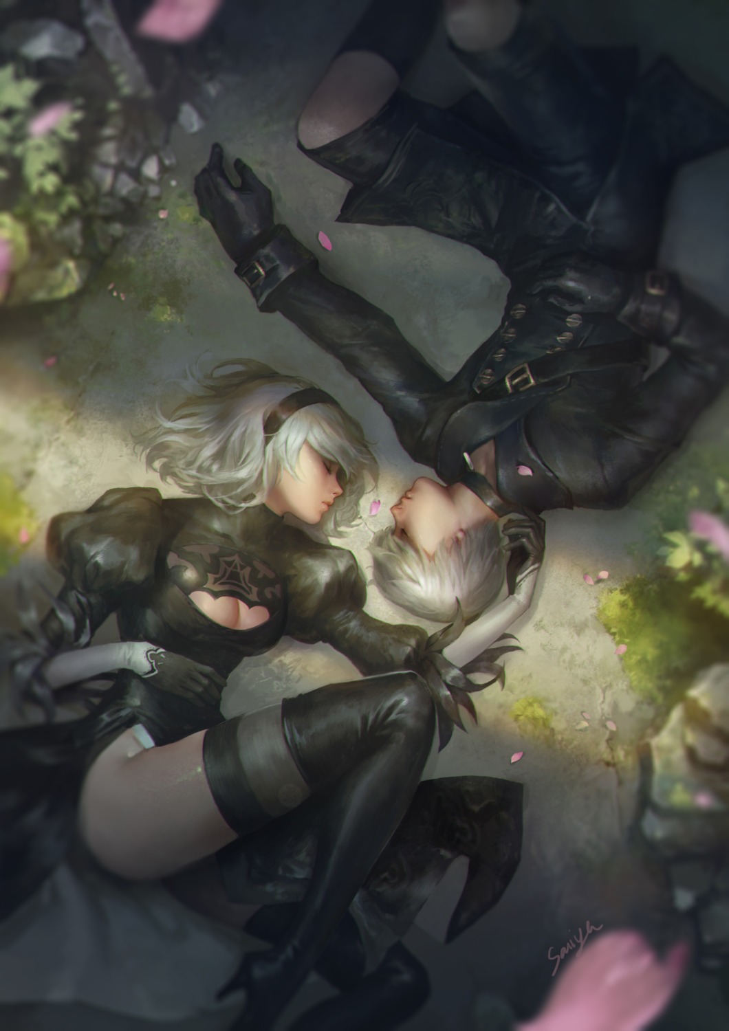 cleavage dress heels leotard nier_automata sariya_asavametha thighhighs yorha_no.2_type_b yorha_no._9_type_s