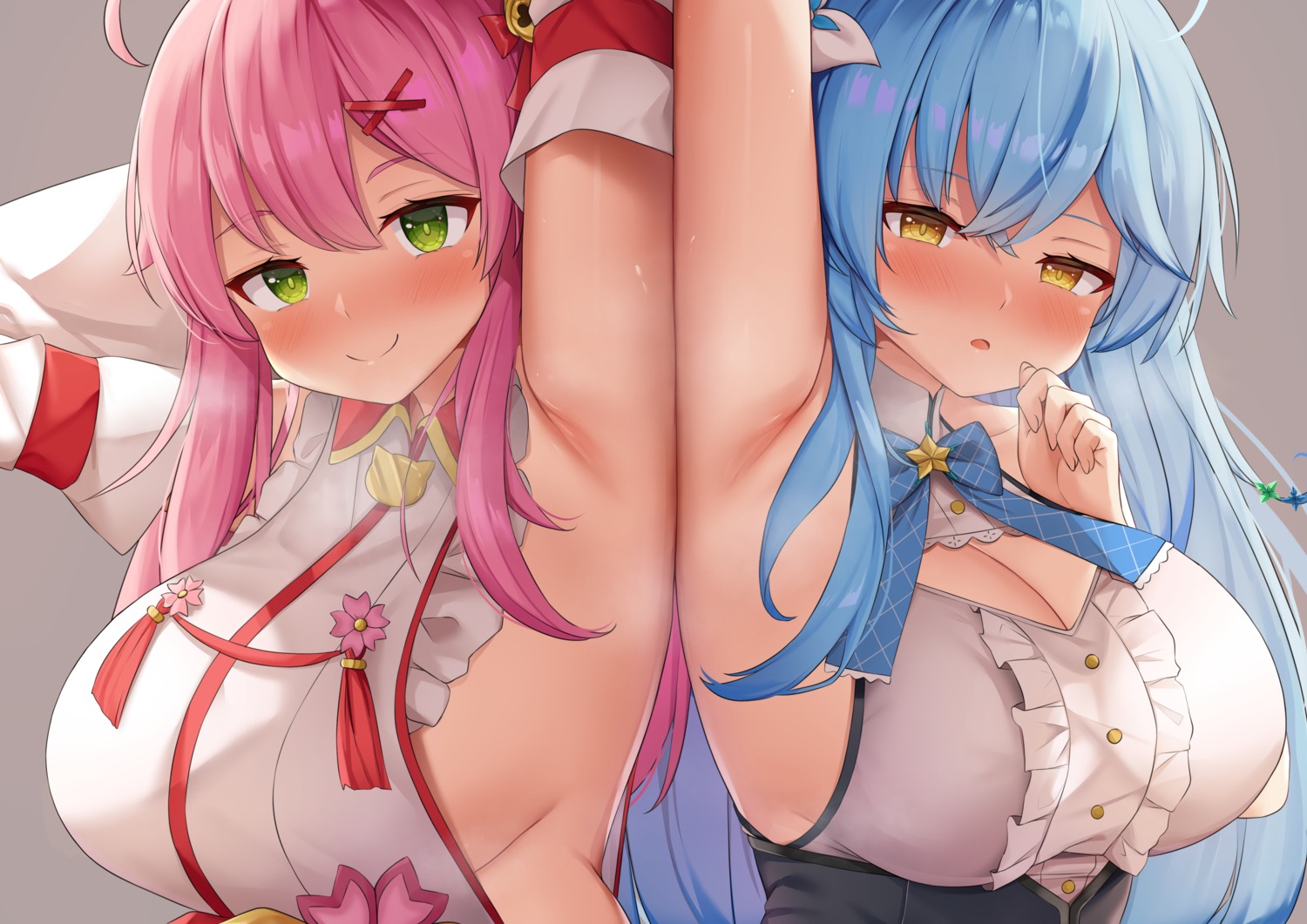 cleavage hololive kusana_(dudqja602) no_bra sakura_miko yukihana_lamy