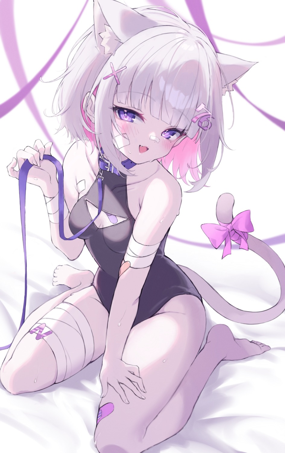 animal_ears bandages bandaid garter leotard nekomimi no_bra tagme tail