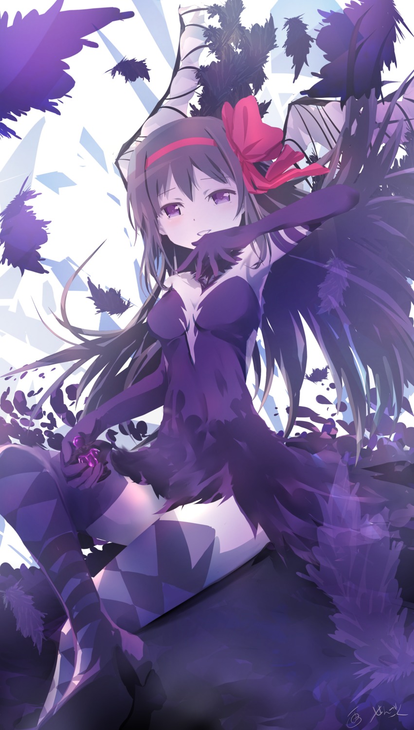 akemi_homura no_bra puella_magi_madoka_magica sengokuchidori thighhighs wings