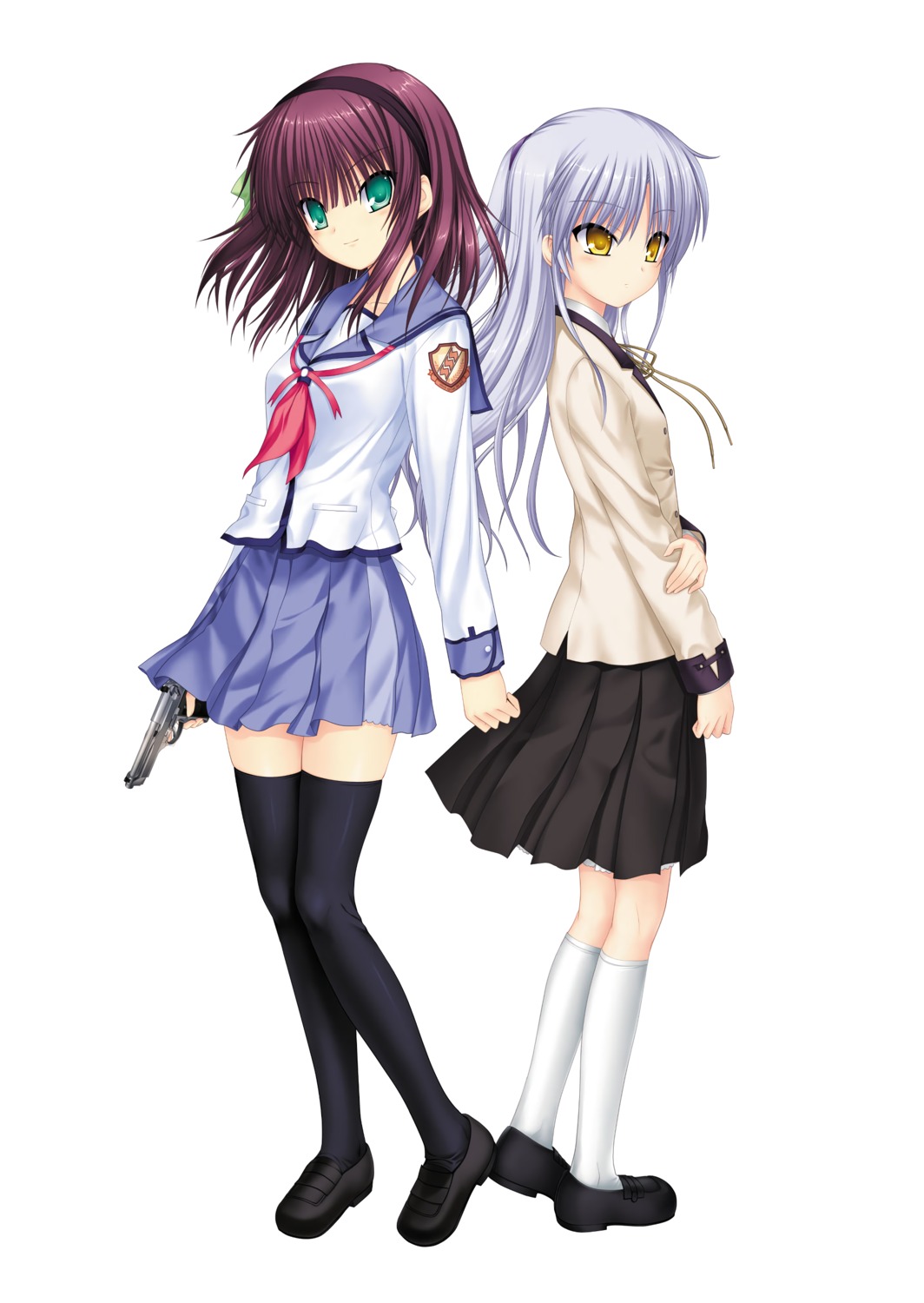 angel_beats! gun key na-ga nakamura_yuri seifuku tachibana_kanade thighhighs