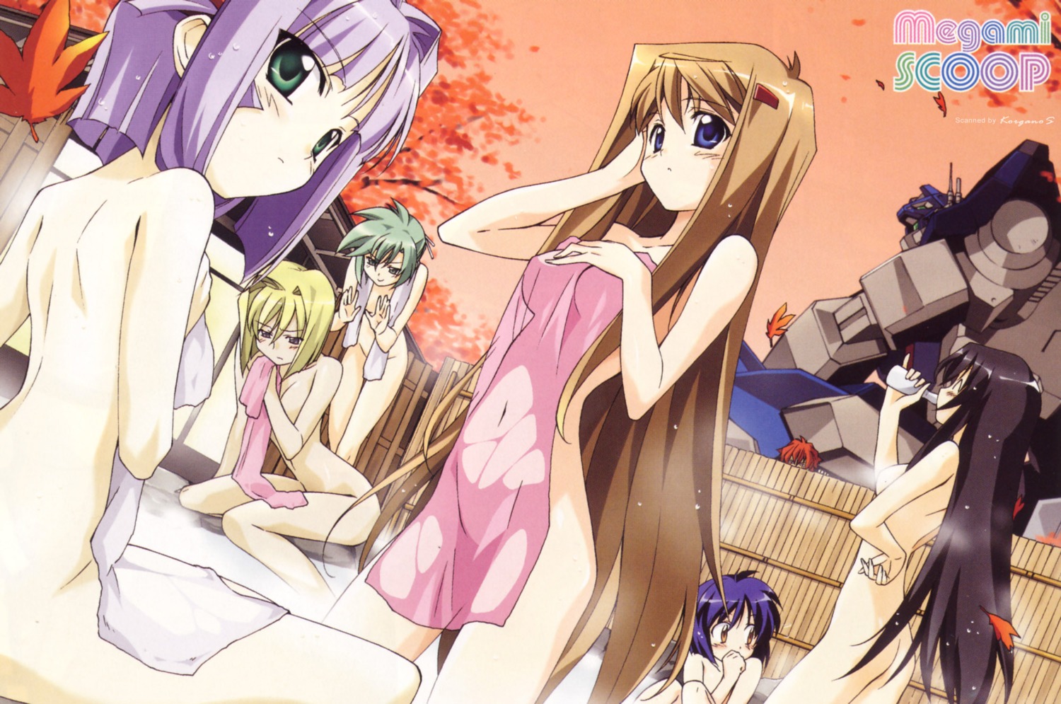 hiiragi_akao jinki jinki_extend kawamoto_satsuki kousaka_minami kousaka_rui mecha mel_j_vanette naked onsen see_through tachibana_elnie towel tsunashima_shirou