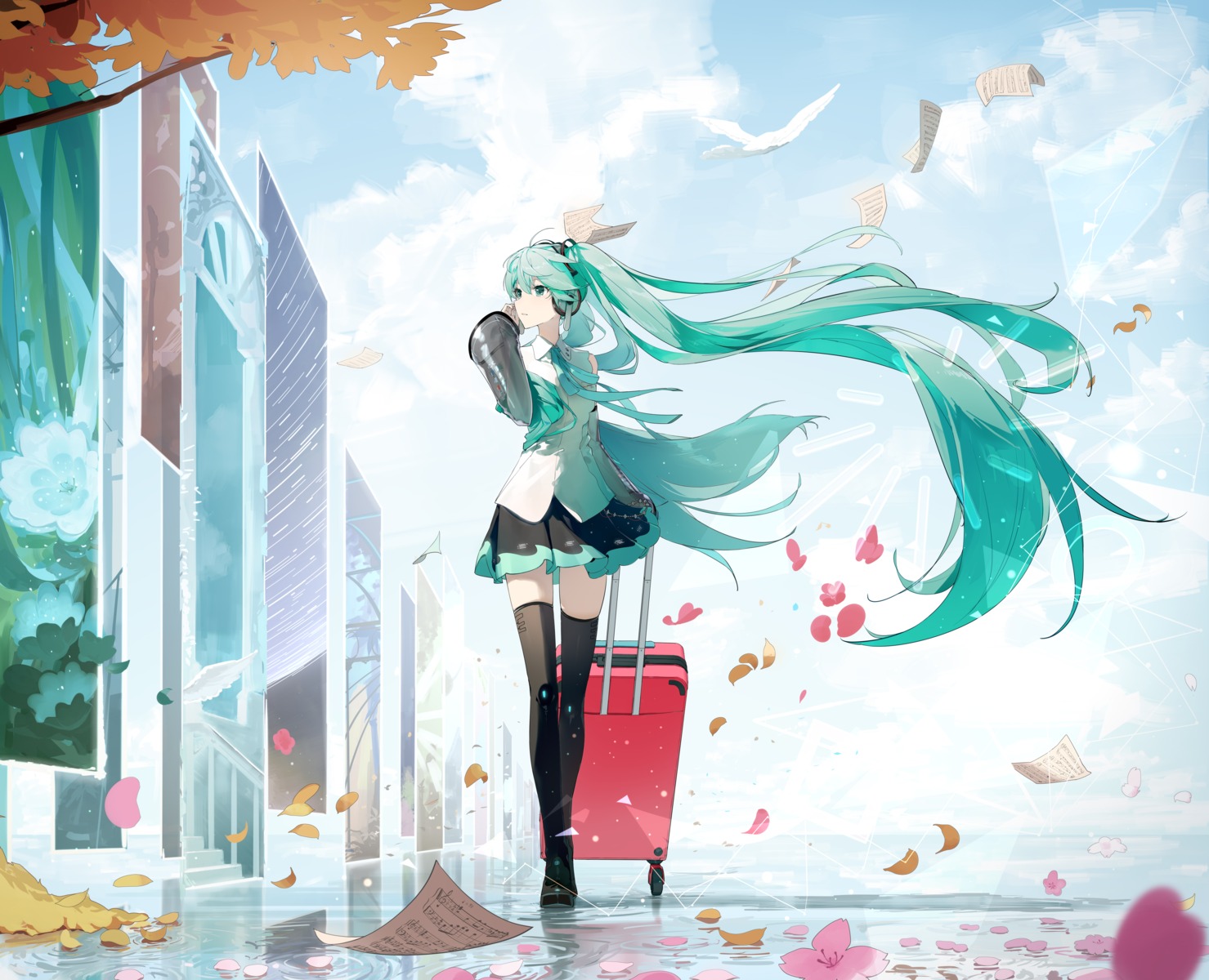 hatsune_miku headphones ly.t thighhighs vocaloid