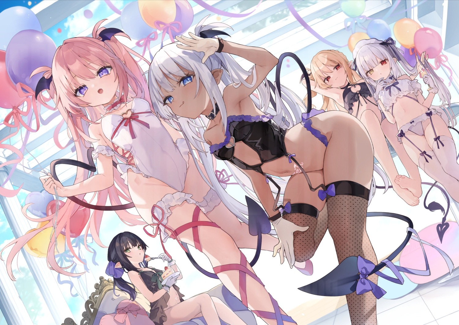 bra chloe_lilithtera garter heterochromia hippeastrum_hybridum iga_sutora leotard lingerie loli no_bra pantsu pointy_ears stockings tail tamano_kedama tattoo thighhighs thong tiffany_lilithtera wings