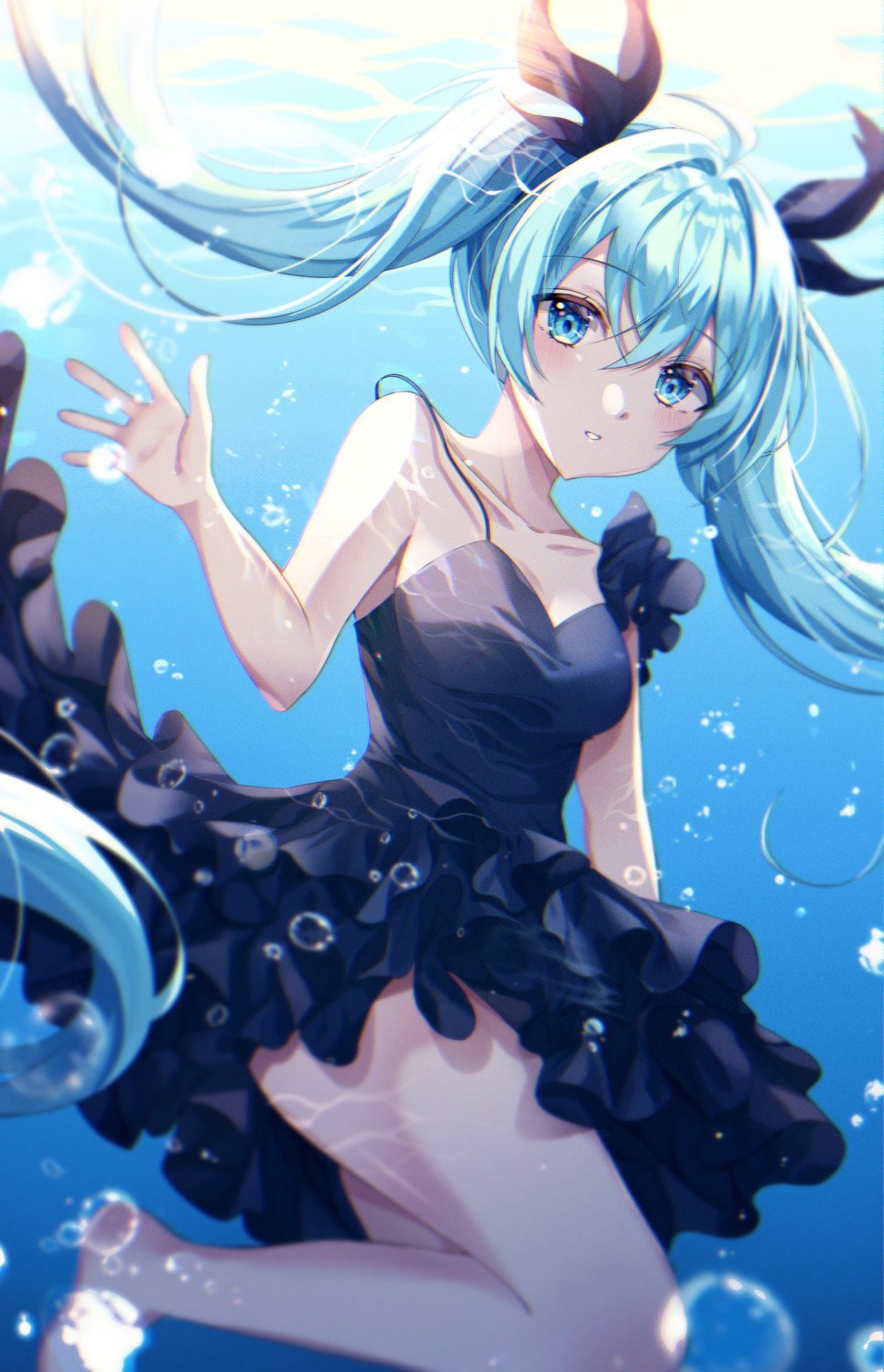 dress hatsune_miku no_bra shinkai_shoujo_(vocaloid) skirt_lift tess_(88884) vocaloid wet