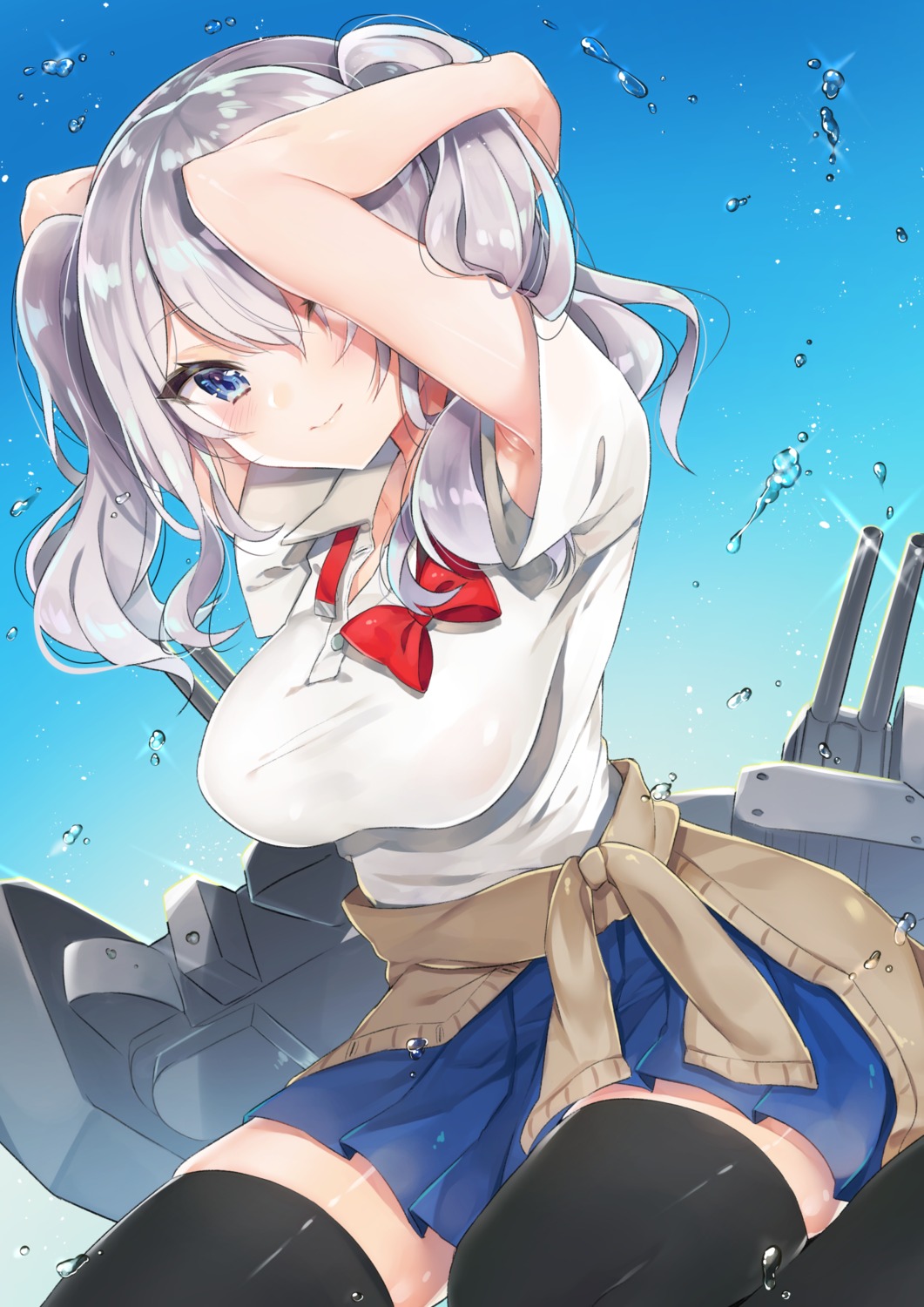 kantai_collection kashima_(kancolle) seifuku sweater thighhighs yayoichi_(yoruyoru108)