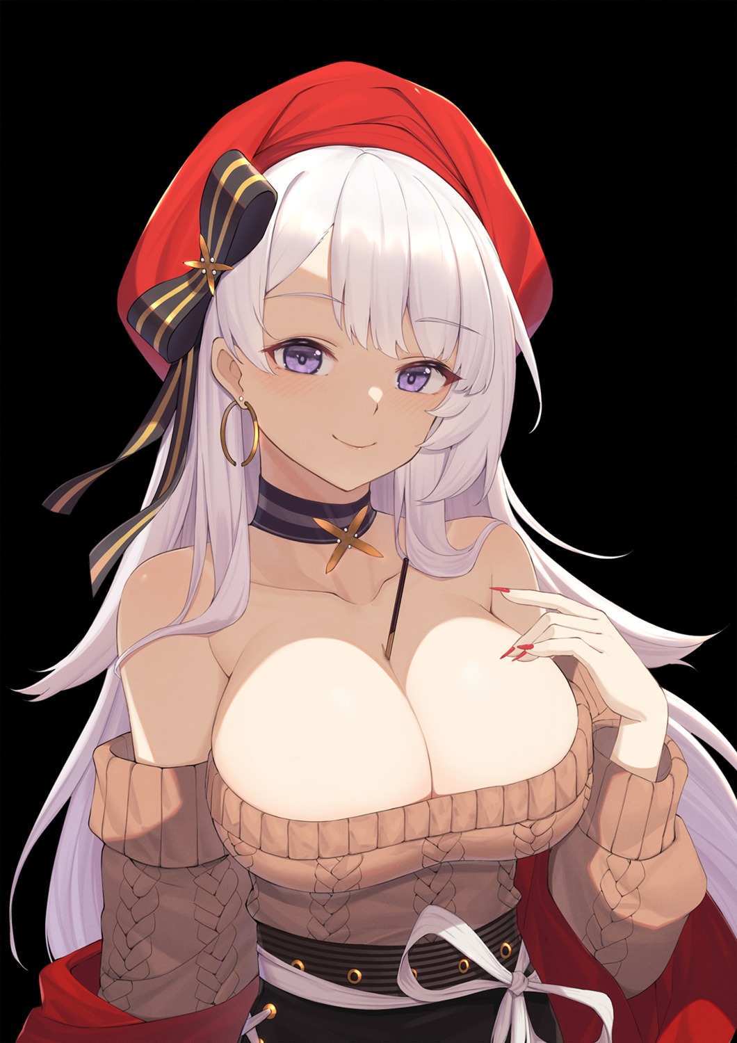 azur_lane baseness belfast_(azur_lane) no_bra sweater